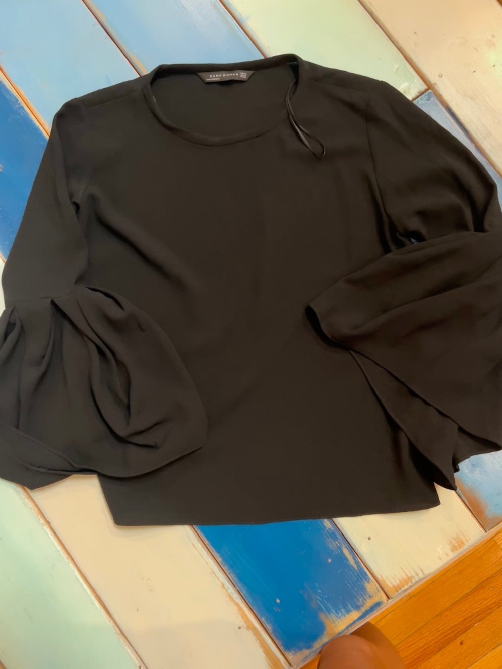Zara Woman Black Bell Sleeve Blouse XS Minimalist Top